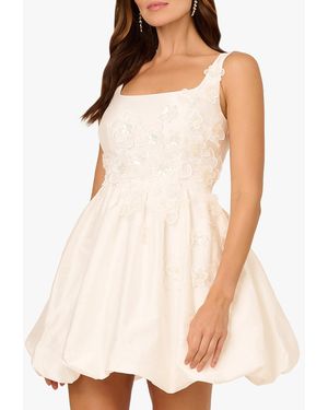 Adrianna Papell Ivory Bead 3D Floral Taffeta Bubble Hem Dress - Natural