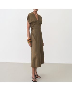 Mango Short Sleeve V Neck Midi Dress - Natural