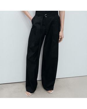 Mango Wideleg Trousers With Belt - Black