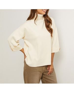 Sofiacashmere Cream Relaxed Turtle Neck Cashmere Blend Jumper - Natural