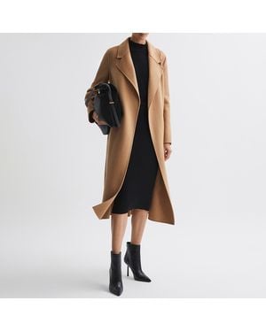 Reiss Camel Emile Longline Belted Wool Blend Coat - Black