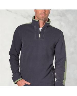 Brook Taverner Cork Air Force Cotton-Rich Zip Neck Sweatshirt - Blue