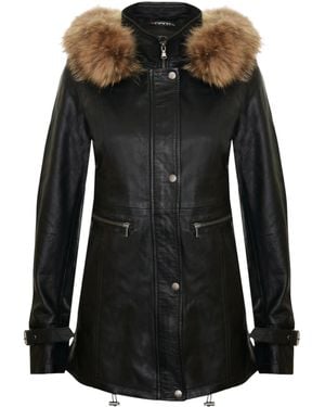 Infinity Leather Warm Leather Hooded Parka Jacket-Northwich - Black