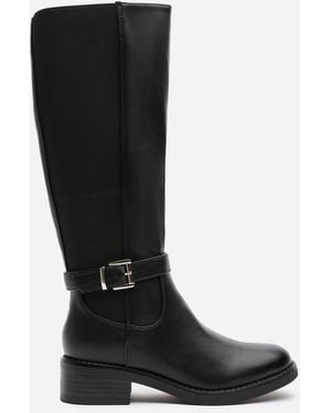 Where's That From 'Micah' Knee High Boots With Buckle Detail - Black