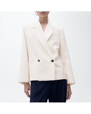 Mango Contrasting Double Breasted Jacket - White