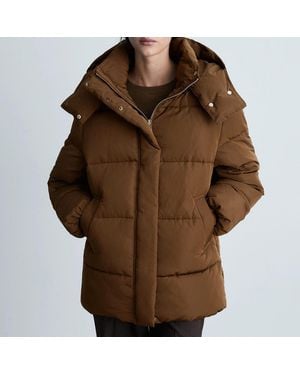 Mango Quilted Midi Anorak With Hood - Brown
