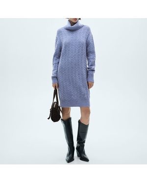 Mango Turtle Neck Knit Dress - Blue