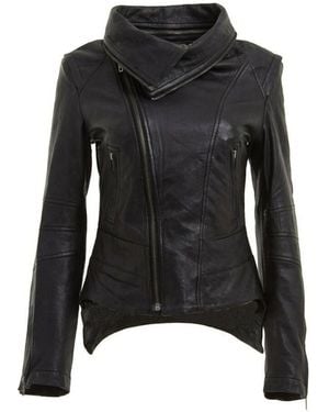 Infinity Leather Detachable Collar Leather Biker Jacket-Rosario - Black
