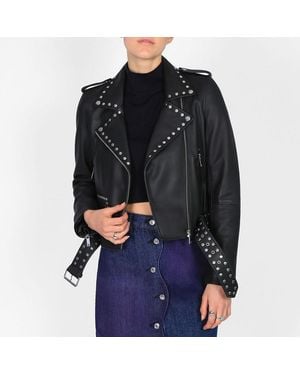 Bolongaro Trevor Studded Belted Leather Biker Jacket - Black