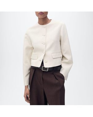 Mango Linen Blend Button Up Jacket - White