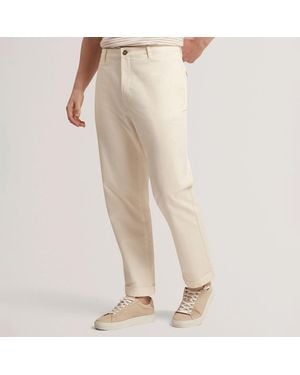 Ted Baker Taupe Ciandra Straight Fit Cotton Linen Twill Trousers - Natural