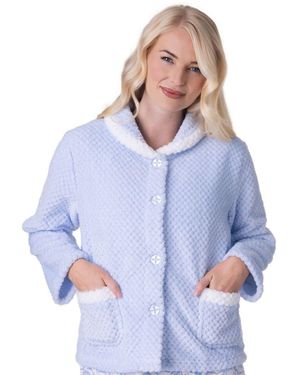 CAMILLE Supersoft Button Front Bed Jacket - Blue