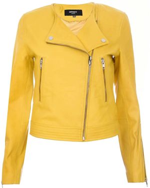 Infinity Leather Collarless Biker Jacket-Padova - Yellow