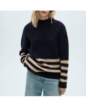 Mango Dark Stripe Crew Neck Jumper - Blue