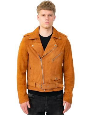 Infinity Leather Suede Tan Leather Brando Biker Jacket-Stratford - Orange