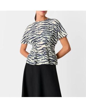 Whistles Feathered Tiger Shirred Blouse - Black