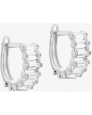 T.H.Baker 9Ct 11Mm Baguette Cut Cubic Zirconia Huggie Hoop Earrings 5.58.3859 - Metallic