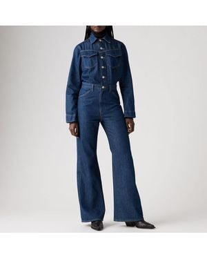 Levi's Dark Button Down Denim Jumpsuit - Blue