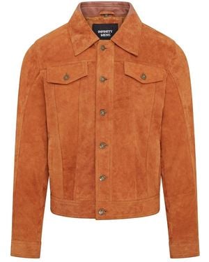 Infinity Leather Trucker Tan Goat Suede Western Leather Jeans Jacket - Orange