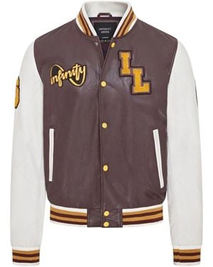 Infinity Leather Baseball Burgundy Leather Letterman Bomber Jacket - Purple