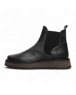 Fly London Rawi131 Chelsea Leather Ankle Pull-On Classic Comfort Boots - Black