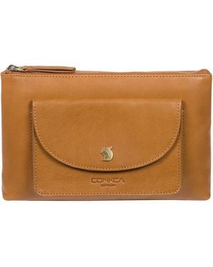Conkca 'Treasure' Dark Tan Leather Clutch Bag - Brown