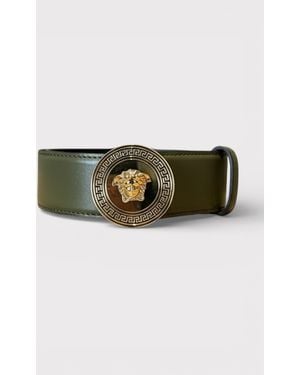 Versace Medusa Logo Calf Leather Belt - Green
