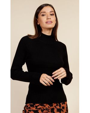 Little Mistress Split Sleeve Rib Knit Top - Black