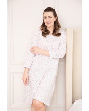 CAMILLE 100% Organic Cotton Jersey Long Sleeve Floral Print Nightdress - Natural
