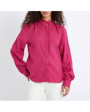 Crew Flannel Puppytooth Ruffle Front Blouse - Red