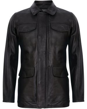 Infinity Leather Mid-Length Leather Safari Jacket-Fareham - Black
