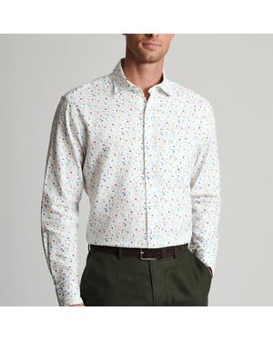 Brook Taverner Regular Fit Multicoloured Ditsy Floral Watercolour Linen Cotton Shirt - Grey