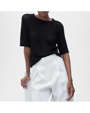 Mango Short Sleeved Crochet Jumper - Black