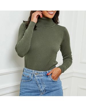 Sofiacashmere Khaki Roll Neck Cashmere Blend Jumper - Green