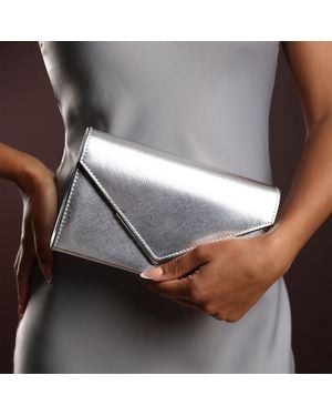 Where's That From 'Linen' Metallic Faux Leather Clutch Bag - White