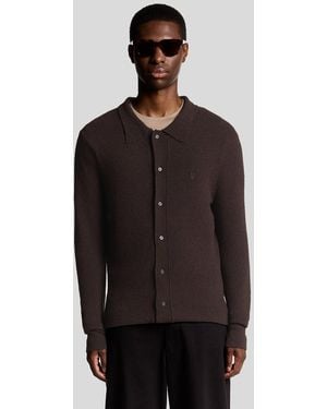 Lyle & Scott Textured Knit Collared Cardigan - Black
