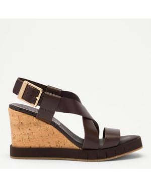 Russell & Bromley Blissford Leather Wedge Espadrilles - Brown