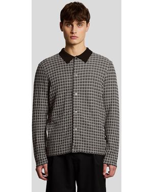 Lyle & Scott Basketweave Knitted Collared Cardigan - Grey