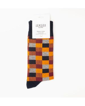 Jemsox Square Pattern Comfort Top Cotton Socks - Orange