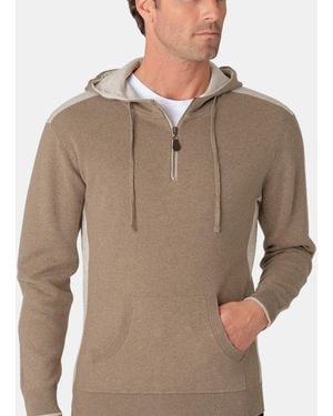 Brook Taverner Donne Pure Cotton Sand Knitted Zip Neck Hoodie - Brown