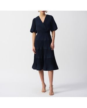 Joseph Ribkoff Wrap Pleated Dress - Blue
