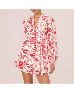 Adrianna Papell Coral Floral Cotton Playsuit - Red