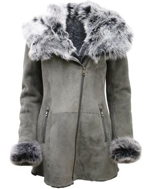 Infinity Leather Merino Sheepskin Hooded Coat-Romsey - Grey