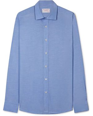 Thomas Pink Tailored Fit Smart Casual Cotton Blend Slub Shirt - Blue