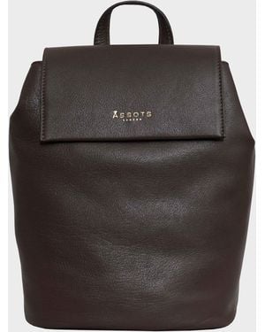 Assots London 'jermyn' Classic Mokka Brown Full Grain Leather Flap-over Backpack - Black
