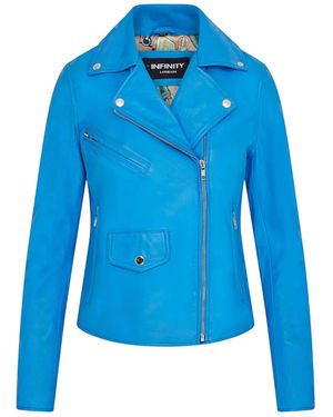 Infinity Leather Classic Brando Biker Leather Jacket - Blue