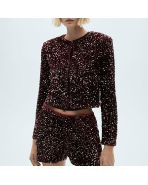 Mango Sequin Embroidered Jacket - Black