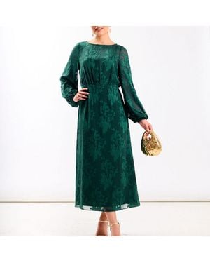 Needs No Label Long Sleeve Jacquard Midi Dress - Green