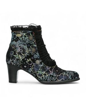 Laura Vita Elcodieo 224 Floral Gothic Victorian Leather Ankle Heeled Boots - Black