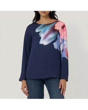 Jigsaw Dreamy Floral Boat Neck Top - Blue
